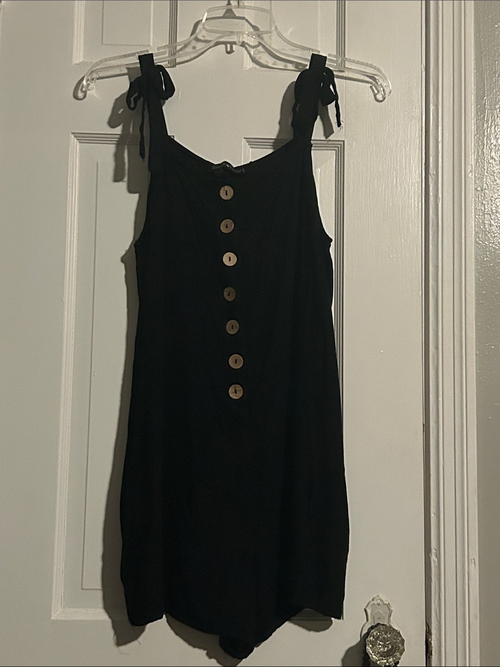 Derek Heart Black Button-Front Faux Tie-Strap Romper